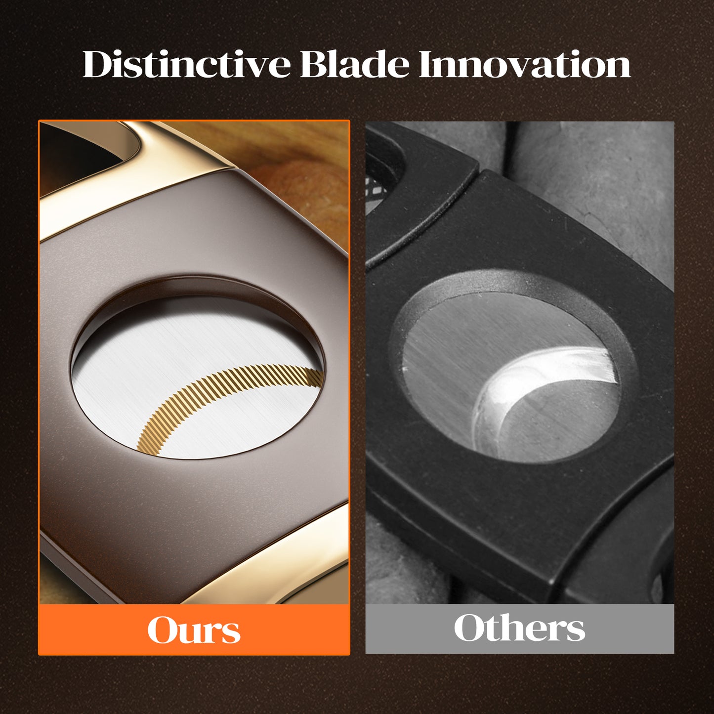 Cigar Cutter Stainless Steel Double Blade Guillotine Cigar Diameter (Gold+Brown) Gift