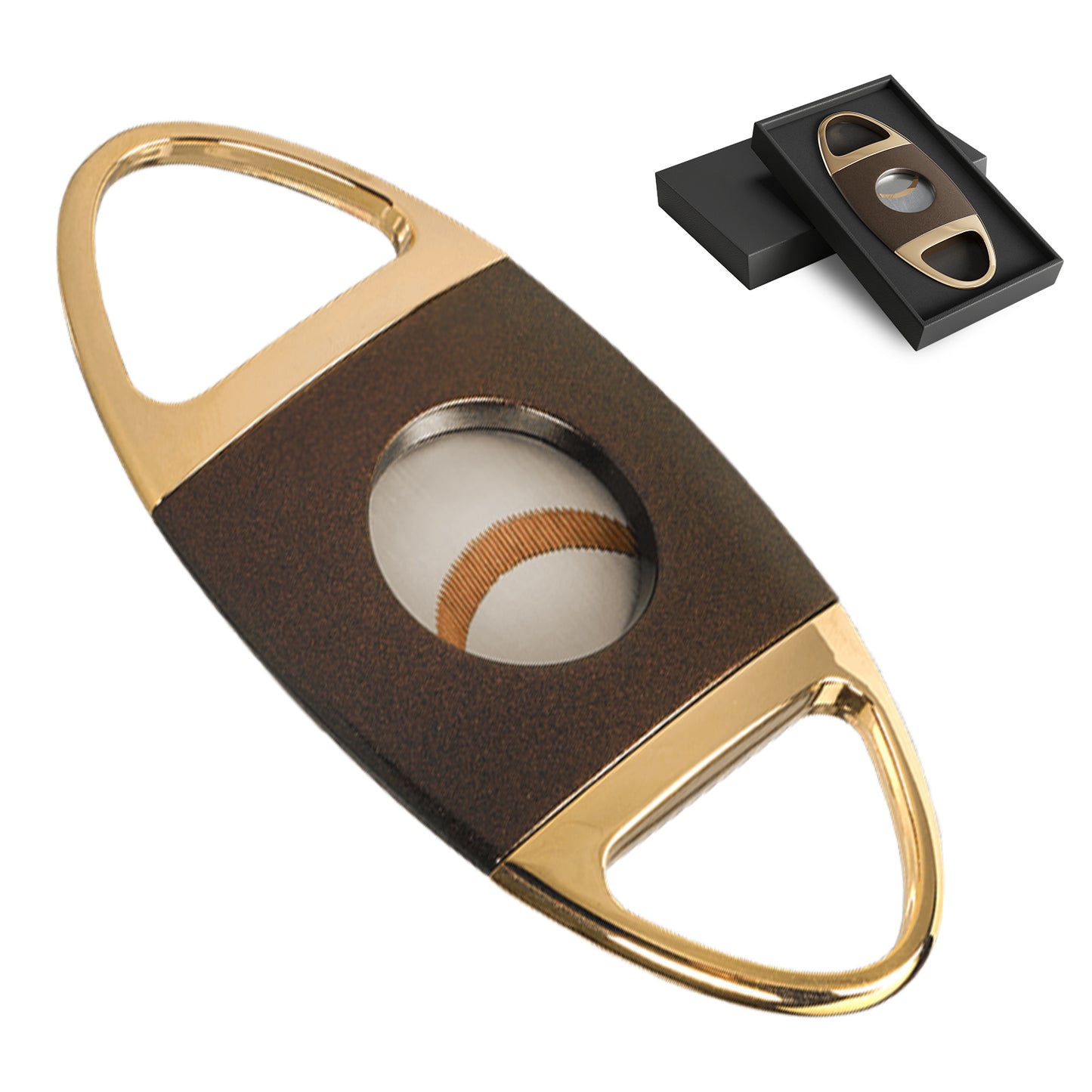 Cigar Cutter Stainless Steel Double Blade Guillotine Cigar Diameter (Gold+Brown) Gift