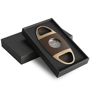 Cigar Cutter Stainless Steel Double Blade Guillotine Cigar Diameter (Gold+Brown) Gift